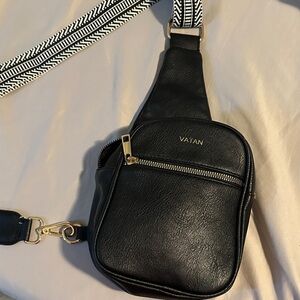 Black Leather Crossbody Sling Bag